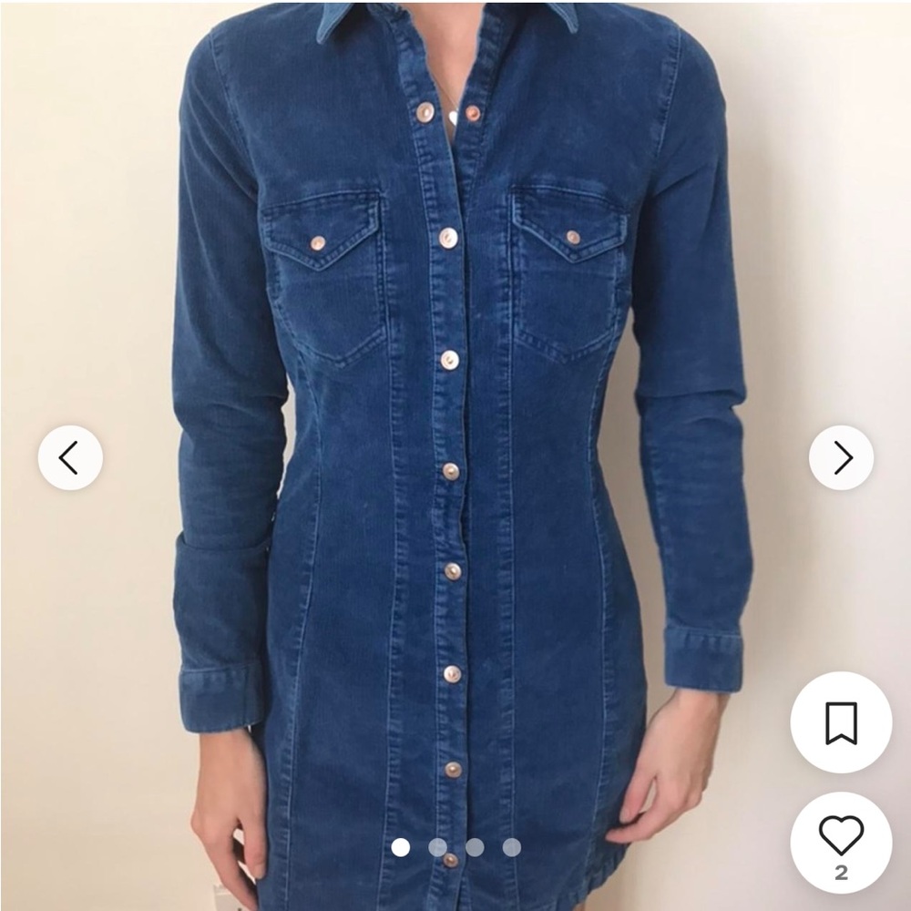 Zara Trafaluc Blue Corduroy Dress S